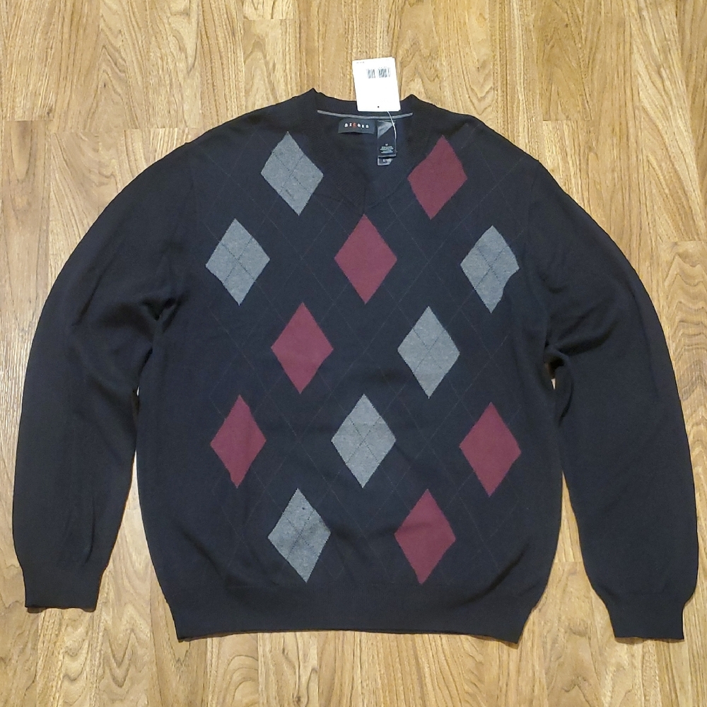 Axcess NWT Men's Black Gray Maroon Burgundy Argyle V Neck Sweater Size M